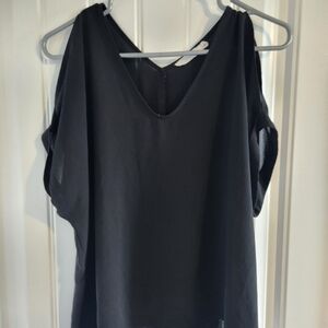 Lush Black Cold-Shoulder V-Neck Blouse